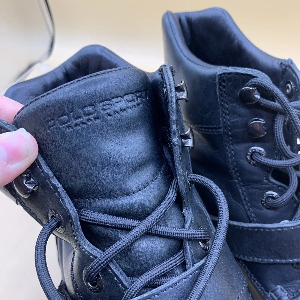 VTG Polo Sport Ralph Lauren Men's Boots Buckle/Lace Black Leather - Size 11D